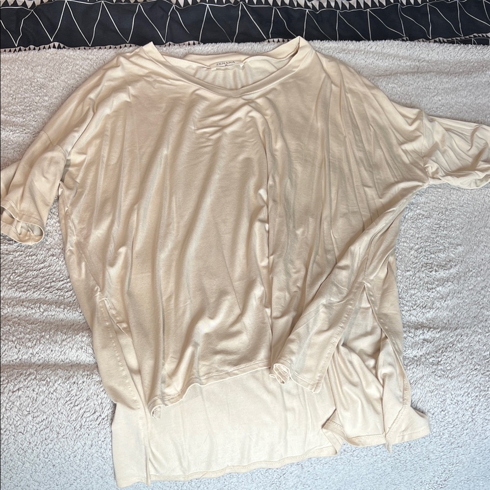 Zenana Outfitters Light Cream Draped Short-Sleeve Top